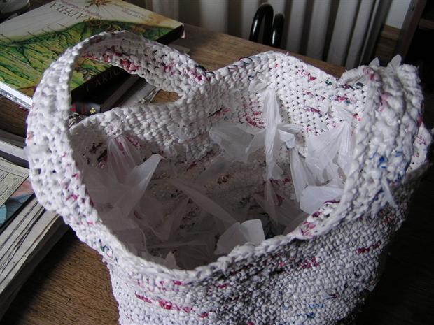 Plastic tote bag, inside, unf.