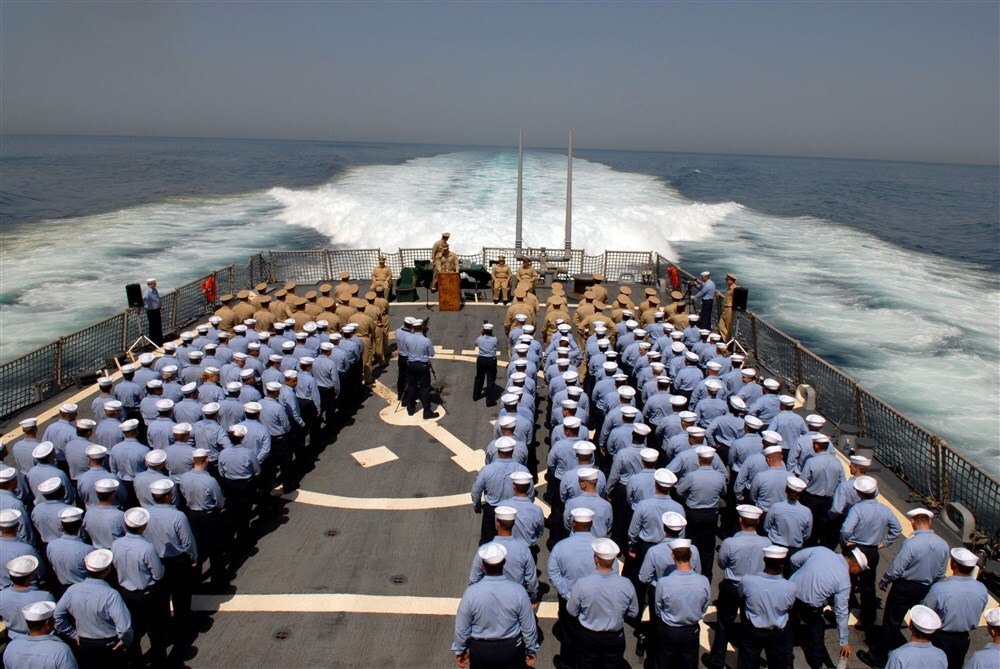 Sailors-Arleigh Burke flight deck