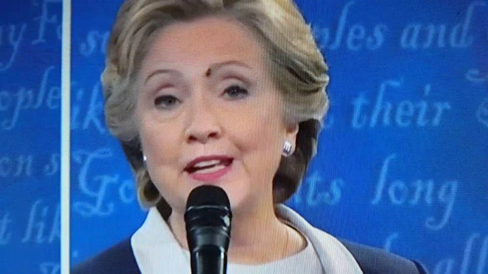 Fly lands on Hillary's eyebrow