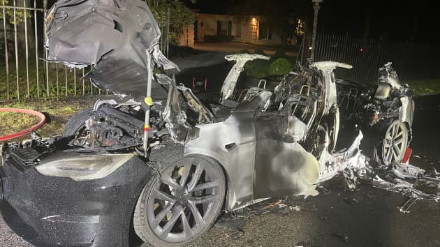 Tesla destroyed by fire