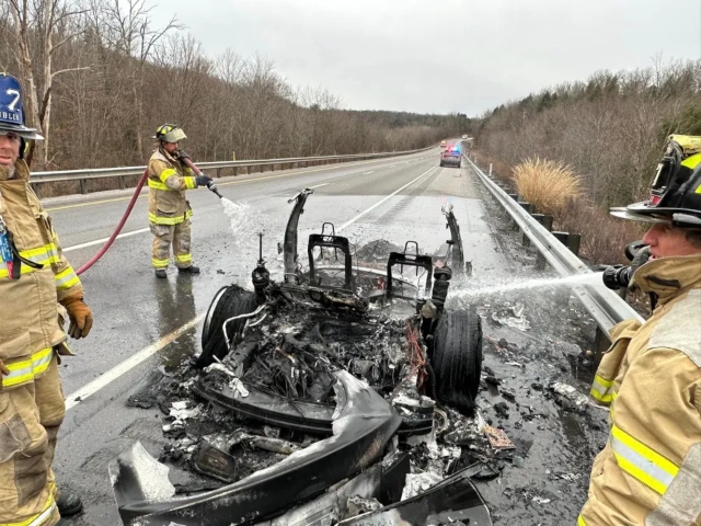 Tesla demolished by fire