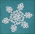 This ornament is tatted using two shuttles and size 20 thread. When it was starched a small amount of glitter was added. 

A  pattern in DMC Festive Tatting, Ó&#61472;1983.  It was stitched by Kathy
