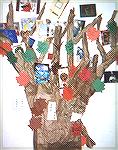 This is our annual Thankful Tree after we have added our Christmas Cards.  We make the tree at Thanksgiving.  On the paper leaves, we write what we are thankful for.  There are leaves and pens for our