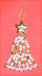 This ornament was crafted by Jessica Tenpenny using a kit from Mac Enterprises. This is from the Gold/Pearl Pin Tree kit. The ornament is fashioned with safety pins, gold tone, pearl beads, and topped