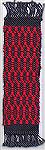 This is one of a series of bookmarks woven using red overshot on a background of forest green.