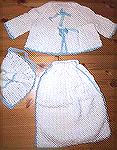 This is the christening outfit I crocheted for my son. I used 4 ply wool, from a pattern in a magazine long since lost.Boys Christening outfitWendy Durell