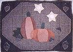 This is my version of a penny rug pattern found in Better Homes & Garden. Made of wool and each acorn and star has 2 pieces. The pumpkins have 3. The tendrils are stitched in the this piece is stitche