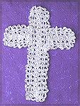 This is a crochet bookmark  that was worked by Madeline Wallace for our 2002 bookmark swap. This beautiful cross is worked in a white and gold thread.BM2002Swap4Kyra Tenpenny