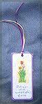 Rubber stamped bookmark was worked by Sue Summerville for our 2002 bookmark swap. Sue''s bookmarks were made using rubber stamps. The yellow block stamps are from Hero Arts and the floweres and verse 