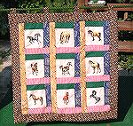 This is a horse wall hanging done by Jessica when she was 13. I did the embroidered panels on my Babylock. She then did the rest of the quilted wall hanging herself.Jessica''s Horse wall hangingKyra T