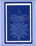 Rubber stamp snowflake stamped in pale blue and emossed with pearl, layered onto white and navy cardstock.

Xmas in July Swap 2002
Sue Sommerville - Swap Hostess