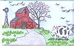 The orginal image of a small cow stamped by Joan Petty was sent on a postcard to Sue Sommerville who completed the picture.Cows ViewSue Sommerville/Joan Petty