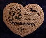 From Victoria Sampler - the Ontario Heart - stitched by Liz as a gift for the family''s exchange student from Quebec.VS Ontario HeartLiz Boily