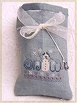 Blue linen sack from Shepherd''s Bush Kit stitched on flights to and From Riverside California for CATS.Snowman "Treat" BagAnne Roza