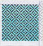 This is a colour drawdown of a relatively simple weave structure:  broken twill on four shafts, woven as drawn in.  The warp is all light blue; the weft is alternating pairs of dark green and black.  