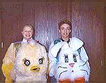 Jimmy & friend as the Easter Bunny and Peep before our church egg hunt, April 2003Rubber Stamp SwapperSue Griesemer