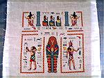 I stitched this from Nov. 2003 to Feb. 2004 for my son Nick, who suddenly became fascinated with all things Egyptian.  I found this (a new release) and immediately started it for him.