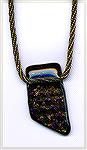 Pendant Necklace.
Glass Pendant is a 'one off' bought at a bead fair. The 16 bobbin braid is Braid 16B from Jacqui Carey's book. I used a 1/4 rope of Biron thread on each bobbin, 2 were metallic Biro