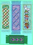Here's some more Cross Stitch Bookmarks from my post-Swap binge for gifts. My own designs except the kitty and yarn basket were adapted from a book of motifs; I added the bookstack (the BM is for a bo