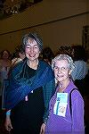 Here are Ramona Abernathy-Paine and Maryse Levenson at Convergence 2004 Fashion Show. Ramona's shawl is an undulating twill, silk from Treenways. Maryse's kumihimo braid is an 8-bobbin braid with stru