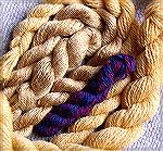 This little skein of rich blues and purples sets off the warm golds of dahlia-dyed wool and silk.  The contrasts brightened my day!