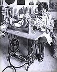 This photo shows a Salish woman spinning on a bulky spinner.  The spinning head is mounted on a treadle sewing machine base.  The photo is from &quot;Salish Weaving&quot; by Paula Gustafson.
