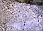 This stonework is in the Merovingian crypt of Jouarre in France.  I was amazed that the pattern looks so much like the pattern in a textile, and apparently I'm not the only one to think so:  the nuns 