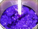 This very intense purple is an acid dye bath in the process of making plain old tussah silk fibre take on an *incredible* colour.

The result is electric!
