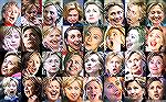 Hillary Clinton has many moods as shown above. This is also the view of her thru the compound eye of a crotch crickett escaping from Bill.