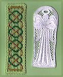 Bookmarks donated by Kyra Tenpenny. The bookmarks were machine embroideried. The white angel bookmark is a free download on http://www.myembroderyhaven.com/angels.html.  The second bookmark is geobm-f