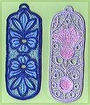 Bookmarks donated by Kyra Tenpenny. The bookmarks were machine embroideried. They are by http://www.oregonpatchworks.com  under embroidery collections Ace Point Designs.
